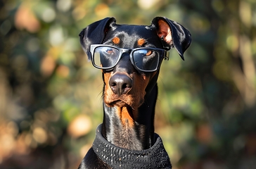 Image showing Black and Brown Dog Wearing Sunglasses and Sweater