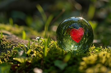 Image showing Glass Ball With Heart Design - Transparent Sphere With Painted Red Heart