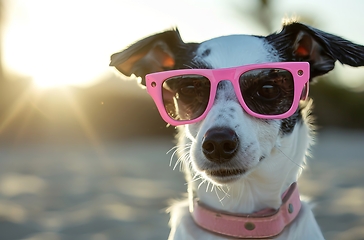 Image showing Dog Wearing Pink Sunglasses and Collar For a Stylish Look