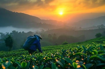 Image showing Person Kneeling in Field With Backpack, Exploration, Nature, Rest, Adventure, Outdoors, Backpacking, Travel, Journey, Backpacker, Landscape.