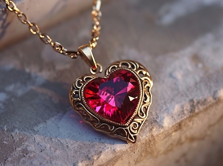 Image showing Heart Shaped Necklace Resting on a Rock - Love and Nature Inspired Jewelry Pendant