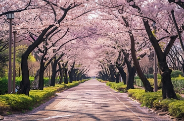 Image showing Beautiful Street With an Abundance of Pink Trees