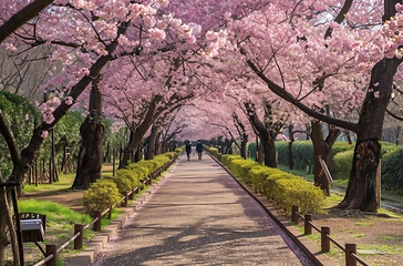 Image showing Pink Flower-Lined Walkway in Park