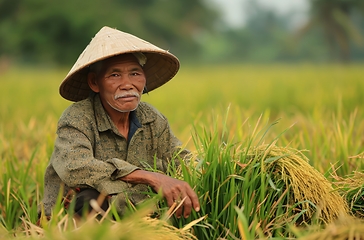 Image showing Farmer in the rice fields