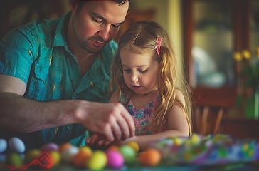 Image showing Man and Little Girl Play With Eggs