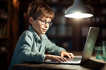 Image showing Young Boy Sitting in Front of Laptop Computer