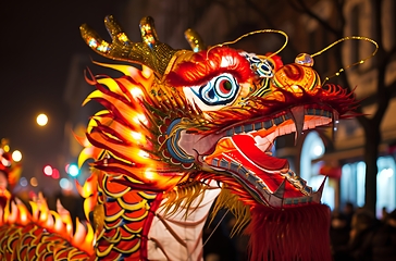 Image showing Nighttime Illuminated Dragon Head, A Captivating Sight