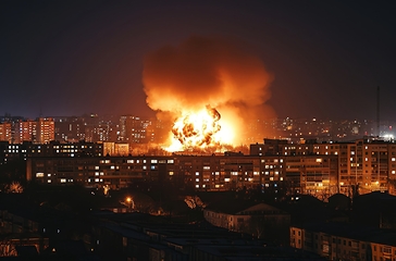 Image showing Massive Fire Engulfs City Skyline With Blazing Flames at Night