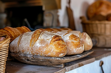 Image showing A Variety of Bread Displayed Neatly on a Table