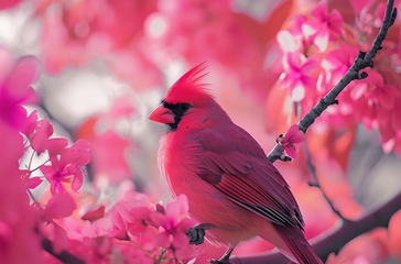 Image showing Red Bird Perched on Tree Branch