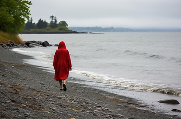 Image showing Solitary walk along a pebbled shore