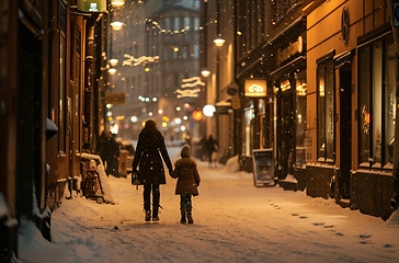 Image showing Winter evening stroll city