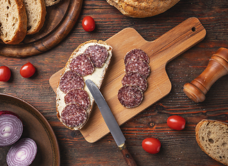 Image showing Salami on whole wheat bread