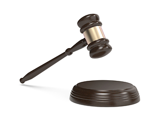 Image showing Wooden gavel and round sound block
