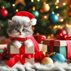 Image showing cute kitten wearing santa hat 