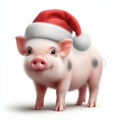 Image showing cute and happy little piglet wearing a santa hat 