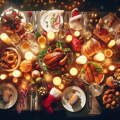 Image showing enormous christmas feast laid out on table 