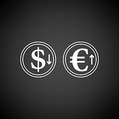 Image showing Falling Dollar And Growth Up Euro Coins Icon