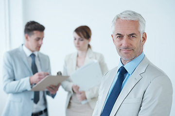 Image showing Businessman, office and portrait with employee, planning and teamwork. Ceo, manager and team for meeting, discussion and collaboration with mentor, hiring or onboarding for corporate recruitment