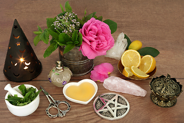 Image showing Wiccan Love Potion Ingredients for Magic Spell Recipe  