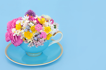 Image showing Flowers and Wildflowers Teacup Surreal Arrangement