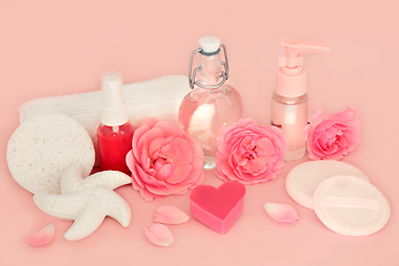 Image showing Feminine Rose Flower Spa Beauty Treatment Products