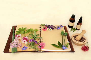 Image showing Preparing Aromatherapy Essential Oil with Herbs and Flowers