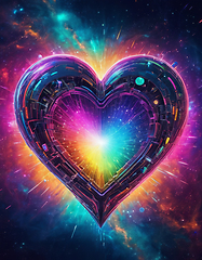 Image showing Abstract bright multicolored futuristic heart on a space backgro