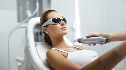 Image showing Modern woman undergoes laser hair removal therapy, embracing contemporary beauty techniques for smooth and hair-free skin.