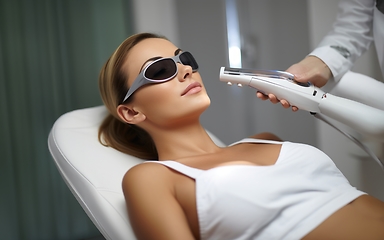 Image showing Modern woman undergoes laser hair removal therapy, embracing contemporary beauty techniques for smooth and hair-free skin.