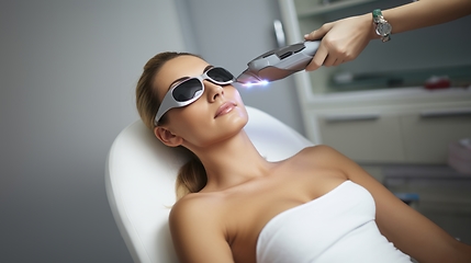 Image showing Modern woman undergoes laser hair removal therapy, embracing contemporary beauty techniques for smooth and hair-free skin.