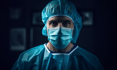 Image showing Close-up portrait of a doctor in a medical mask, symbolizing dedication and commitment to healthcare in the pandemic era