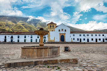 Image showing Plaza Mayor in Villa de Leyva, Colombia, largest stone-paved square in South America.