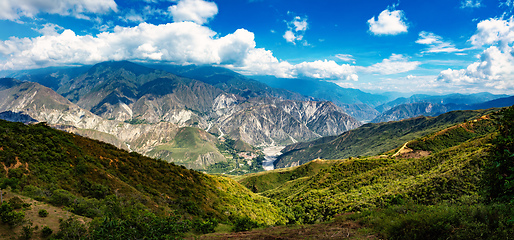 Image showing Chicamocha Canyon, steep sided canyon carved by the Chicamocha River in Colombia.