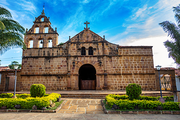 Image showing Parish church of Santa Lucia in Guane, Heritage town, beautiful colonial architecture in most beautiful town in Colombia.