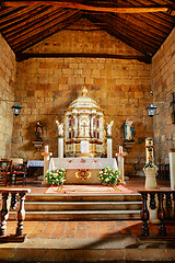 Image showing Interior of Parish church of Santa Lucia in Guane, Heritage town, colonial architecture in most beautiful town in Colombia.