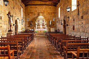 Image showing Interior of Parish church of Santa Lucia in Guane, Heritage town, colonial architecture in most beautiful town in Colombia.