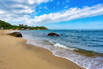 Image showing Most beautiful caribbean beach, Playa Arenilla in Tayrona National Park, Colombia
