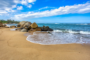 Image showing Most beautiful caribbean beach, Playa Arenilla in Tayrona National Park, Colombia