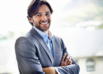 Image showing Businessman, architect and confident for startup in portrait, developer and pride for real estate opportunity. Male person, happy and planning for future at company, employee and vision for property