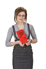 Image showing Woman with a red gift