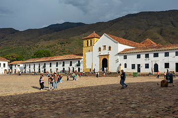 Image showing Plaza Mayor in Villa de Leyva, Colombia, largest stone-paved square in South America.