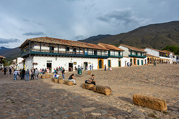 Image showing Plaza Mayor in Villa de Leyva, Colombia, largest stone-paved square in South America.