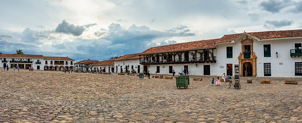 Image showing Plaza Mayor in Villa de Leyva, Colombia, largest stone-paved square in South America.