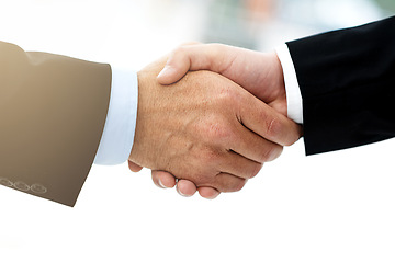 Image showing Business people, shaking hands and thank you for networking in introduction, hello and opportunity. Partnership, onboarding and coworkers for support, closeup and promotion in office or collaboration