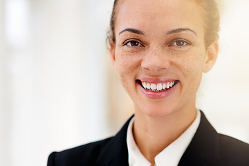 Image showing Happy, woman and portrait in office with professional accountant working in financial company with pride. Person, smile and confidence in corporate accounting firm as advisor for business in London