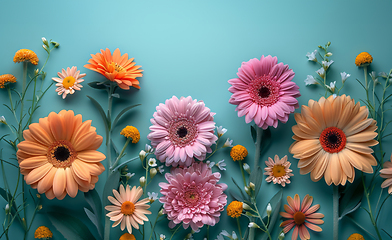 Image showing a bunch of different types of flowers on a blue background