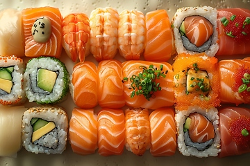 Image showing Assorted Fresh Sushi Platter With Vibrant Colors