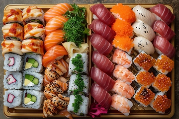 Image showing Assorted Fresh Sushi Platter for Gourmet Japanese Cuisine