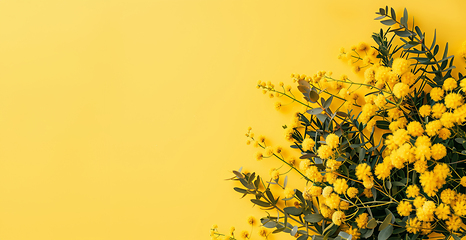 Image showing Vibrant Yellow Mimosa Flowers Against a Yellow Background